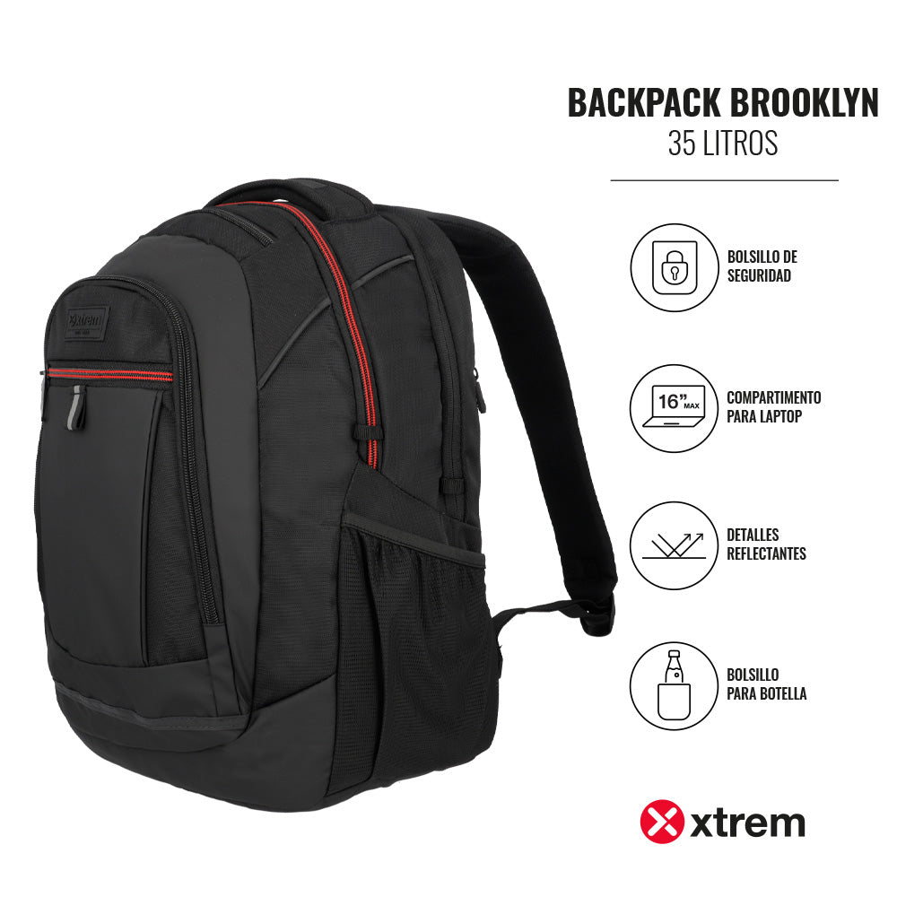 Mochila para laptop 16 Brooklyn negra roja