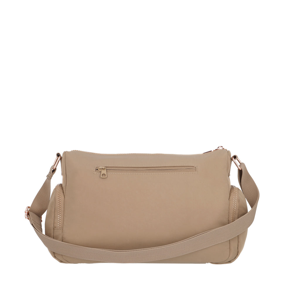 Mochila Bandolera Lucre Beige con Lila